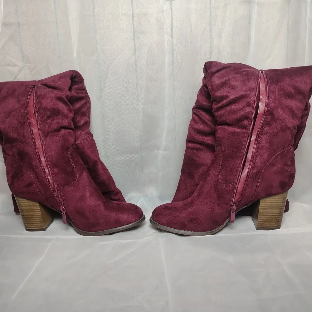Journee Collection Kaison Wine Faux Suede Over The Knee Slouchy Boot Size WC 10
